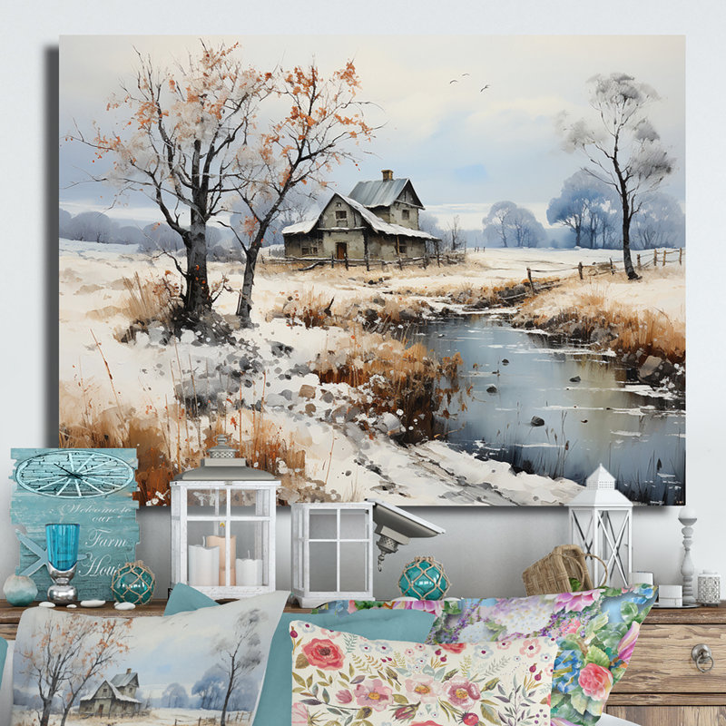 Countryside Snowy Minimalism Winter VII - Landscapes Metal Art Print, H 16 po x l 32 po x P 1 po