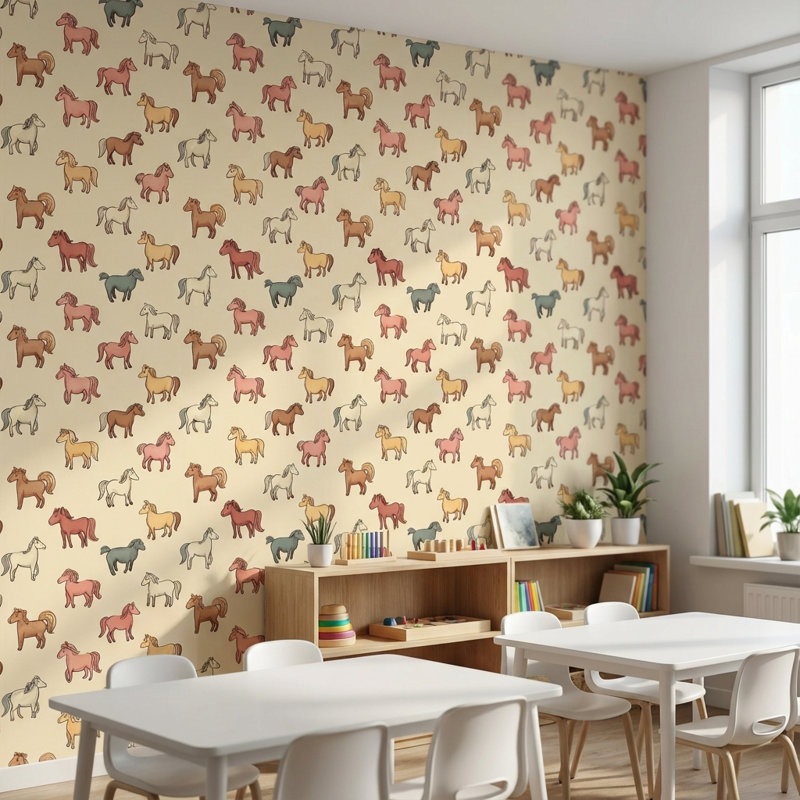 Papier peint chevaux, décoration murale ludique, Non tissé, non collé