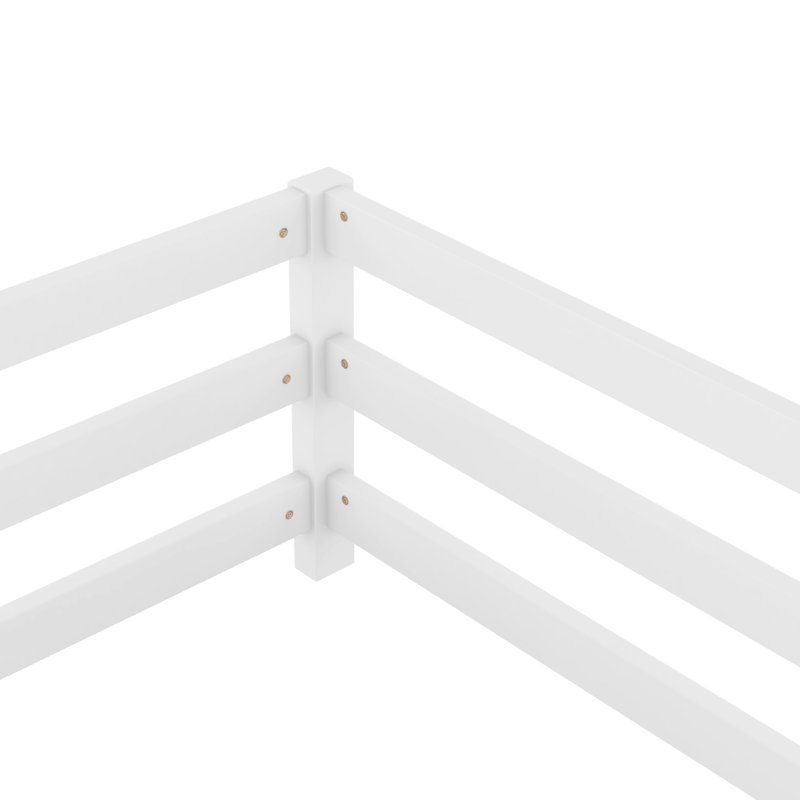 Twin Size Floor Wood Bed, Twin, White
