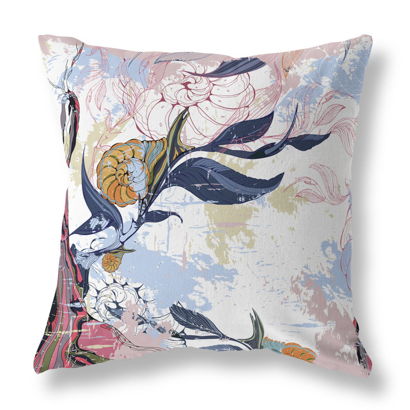 Coussin décoratif réversible à motif floral Leaf Lurker, Bleu/Rose/Orange, H 16 po x l 16 po