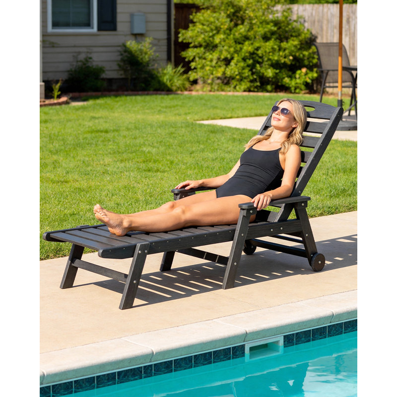 Patio Lounge Chair Outdoor, Hdpe Outdoor Chaise Lounge With Reclining Backrest, Pool Lounger Chair For Outside, Poolside, Sunbathing Tanning