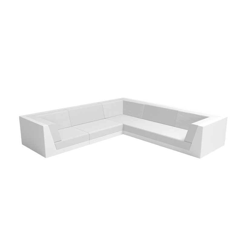 Pixel 119.25" Wide Outdoor U-Shaped Patio Sectional with Cushions, White, White