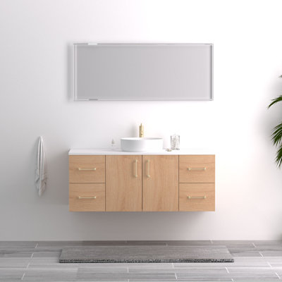 Meuble-lavabo mural 48 po avec comptoir en quartz blanc