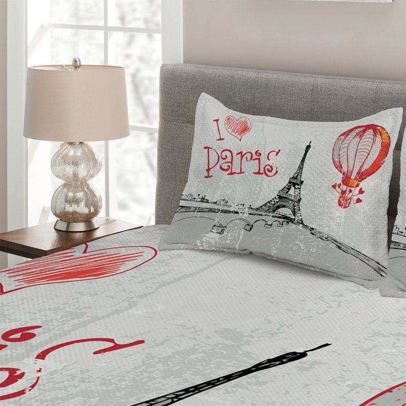 Eiffel Tower Eclectic Polyester Coverlet, King Bedspread + 2 Shams