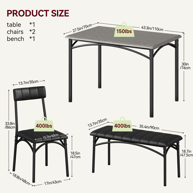 Komuda 4 - Person Four Leg Dining Set, Gray