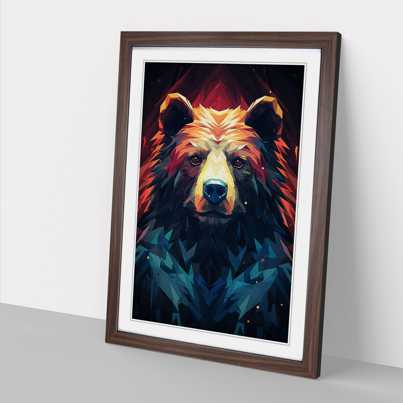 Bear Geometric Art - Framed Print, Walnut Framed, 46cm H x 34cm W