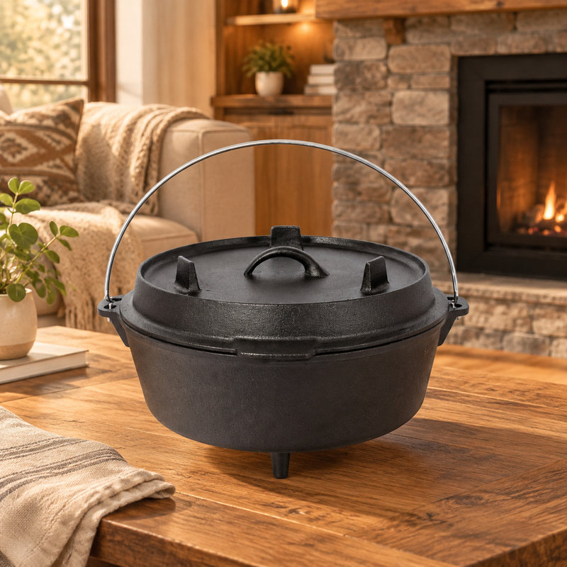Casserole pré-assaisonnée en fonte avec couvercle pour poêle