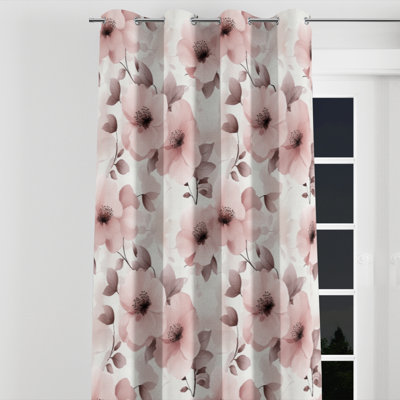Floral Curtains for bedroom - Country Farmhouse Pink Blush Blossoms Grommet Curtain - 1 Panel