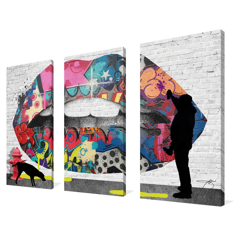 "Graffitti Lips" par Jodi, ensemble de 3 impressions sur toile