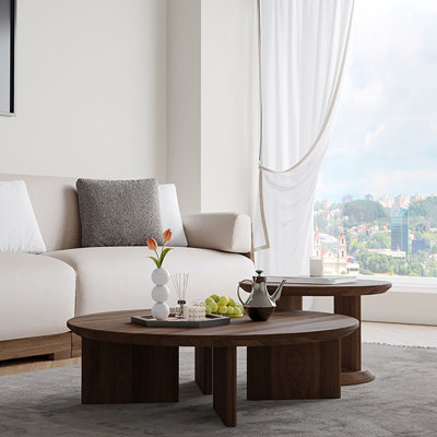 Table basse ronde simple en noyer noir