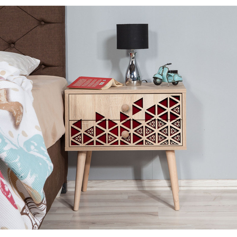 Table de chevet moderne avec 2 tiroirs, 23,6 po x 24,0 po x 15,7 po | 100% panneau de particules enduit de mélamine, 0,7 po d'épaisseur | Pieds de charme, poignées en métal et en corde, revêtement UV | Design scandinave pour un rangement élégant da