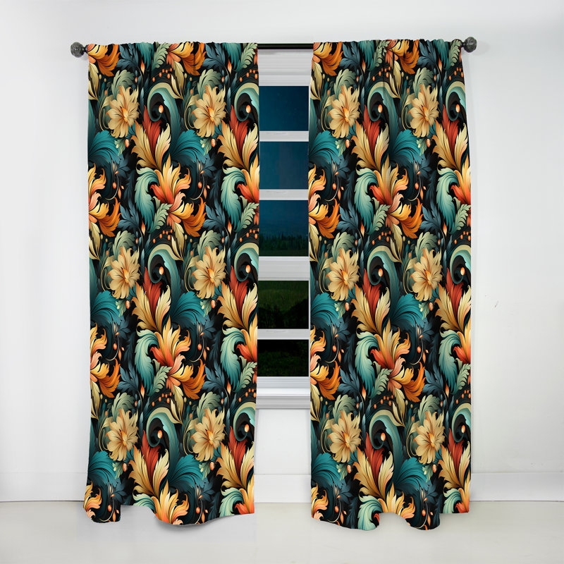 Mélange damassé tribal beige et vert - Rideau damassé - Velours obscurcissant - 1 panneau, L 52 po x L 84 po