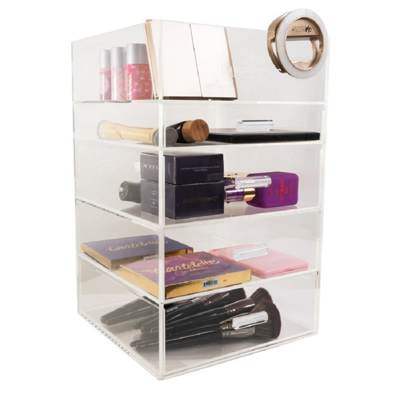 Organisateur de maquillage en acrylique à 5 niveaux avec porte-cosmétiques élégant avec quatre tiroirs