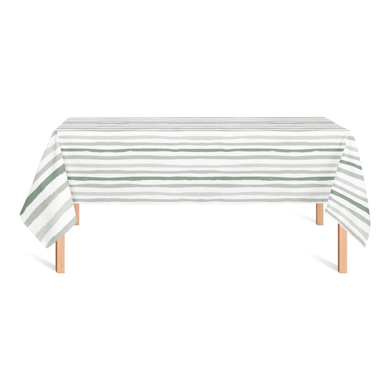 Rectangular Striped Polyester Tablecloth, Green