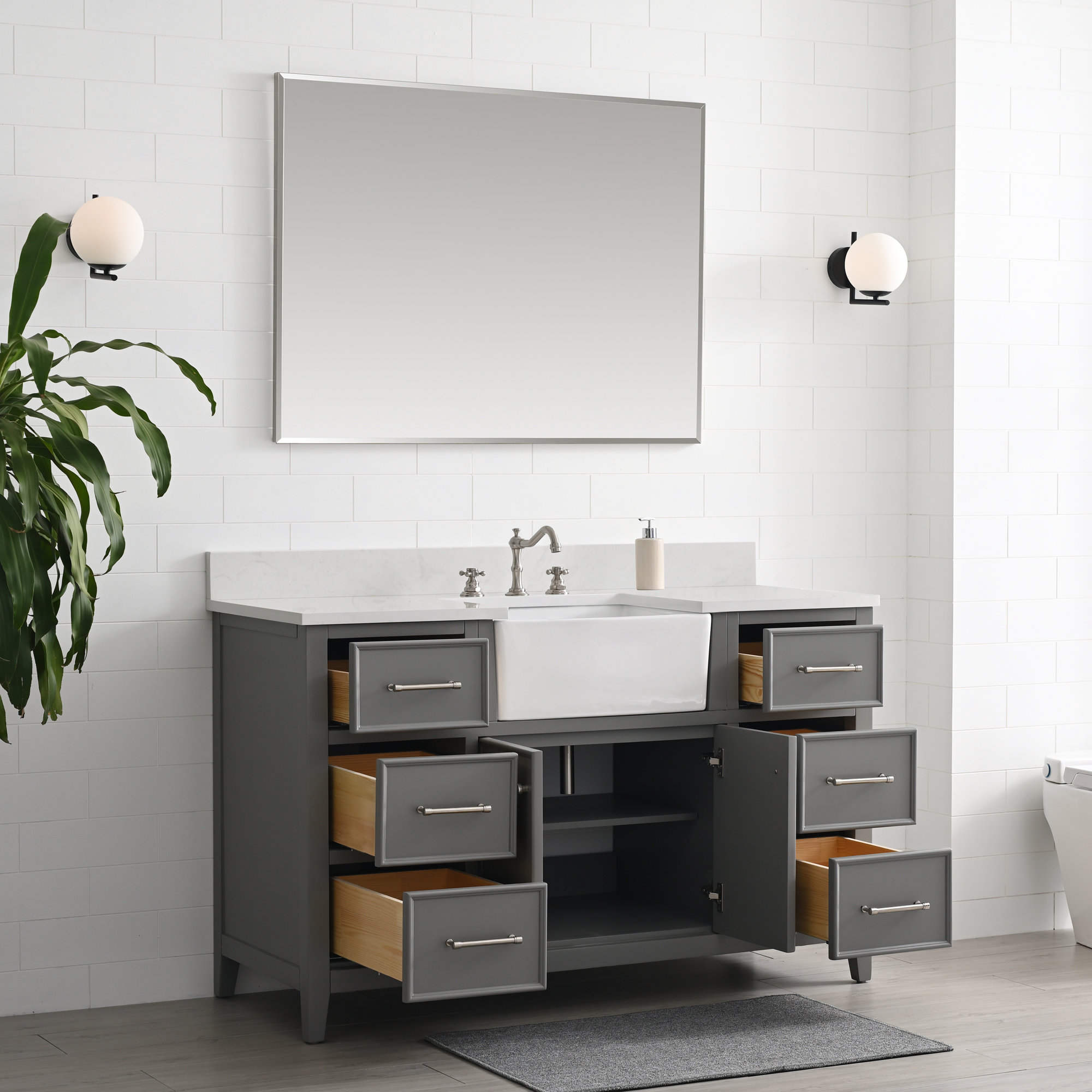 Aisa 54" Single Bathroom Vanity, Gray/Brushed Nickel
