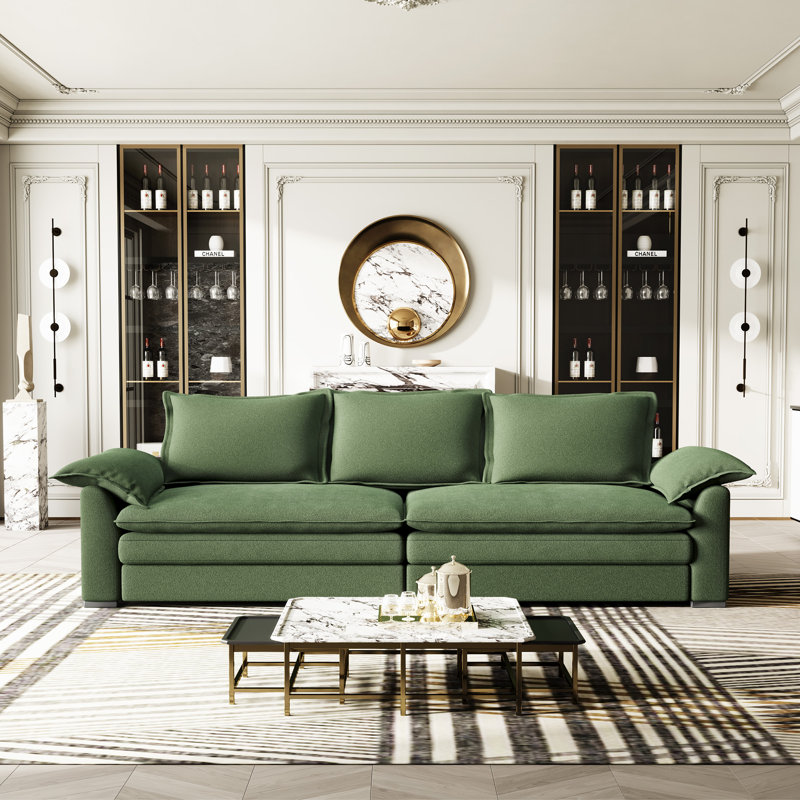 4 Seater Chenille Sofa, Green