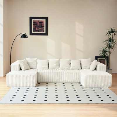Canapé de 130 po sans os, canapé modulaire Cloud, canapé en velours côtelé pour le salon, canapé modulaire en U avec méridienne, sans assemblage, 4 sièges surdimensionnés (beige)