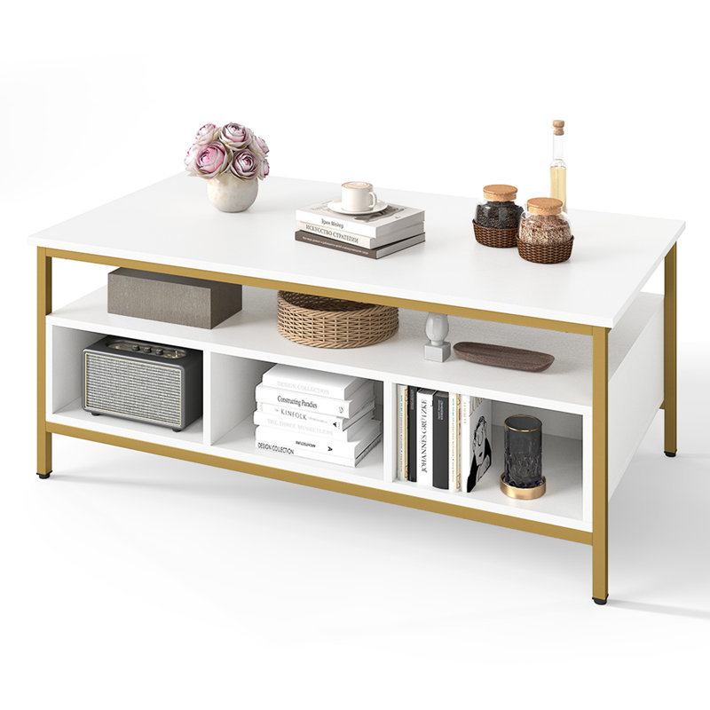 Coffee Table with Storage, Gold, White