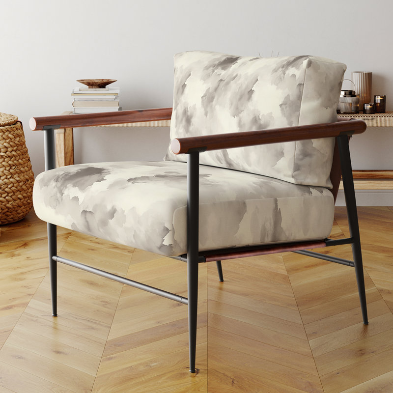 Chaise rembourrée Modern - Fauteuil gris ardoise, Bras ronds bruns