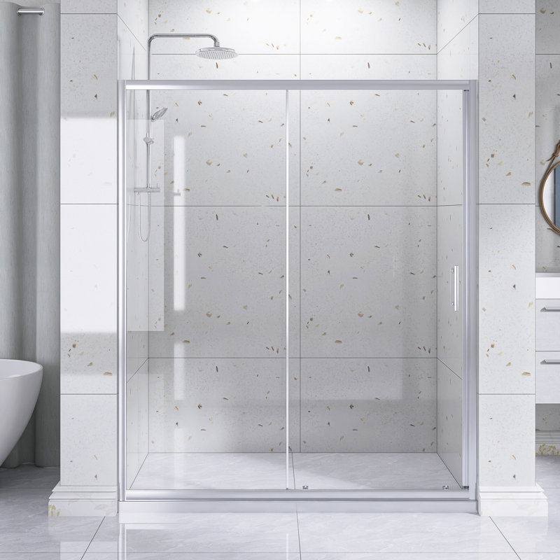 58.5 In. -60 In. W × 72 In. H Sliding Shower  With1/5"  Thick Clear Tempered Glass In Chrome |    Stainless Steel Handle