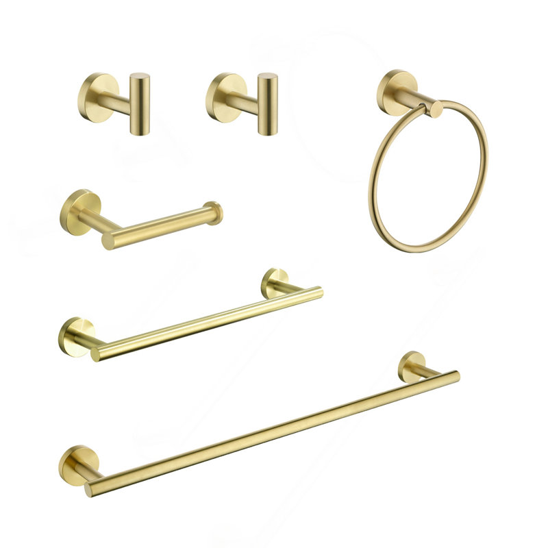 Ensemble de porte-serviettes de salle de bain en acier inoxydable 6 pièces, Or brossé