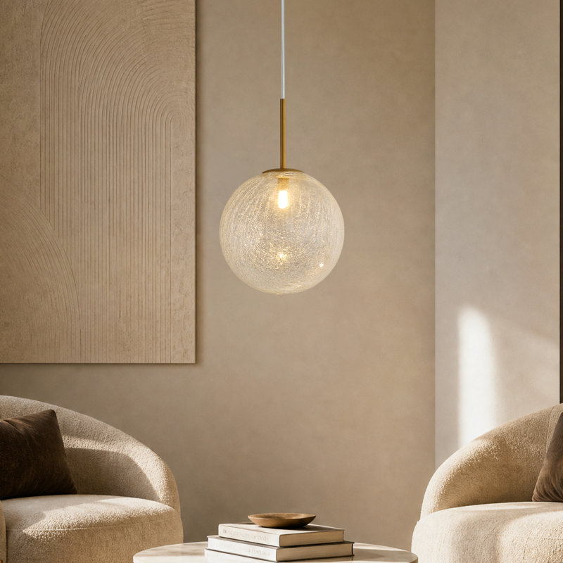 Luminaire suspendu pour îlot de cuisine doré à hauteur réglable 9,8 po avec globe en verre craquelé 9 lumières
