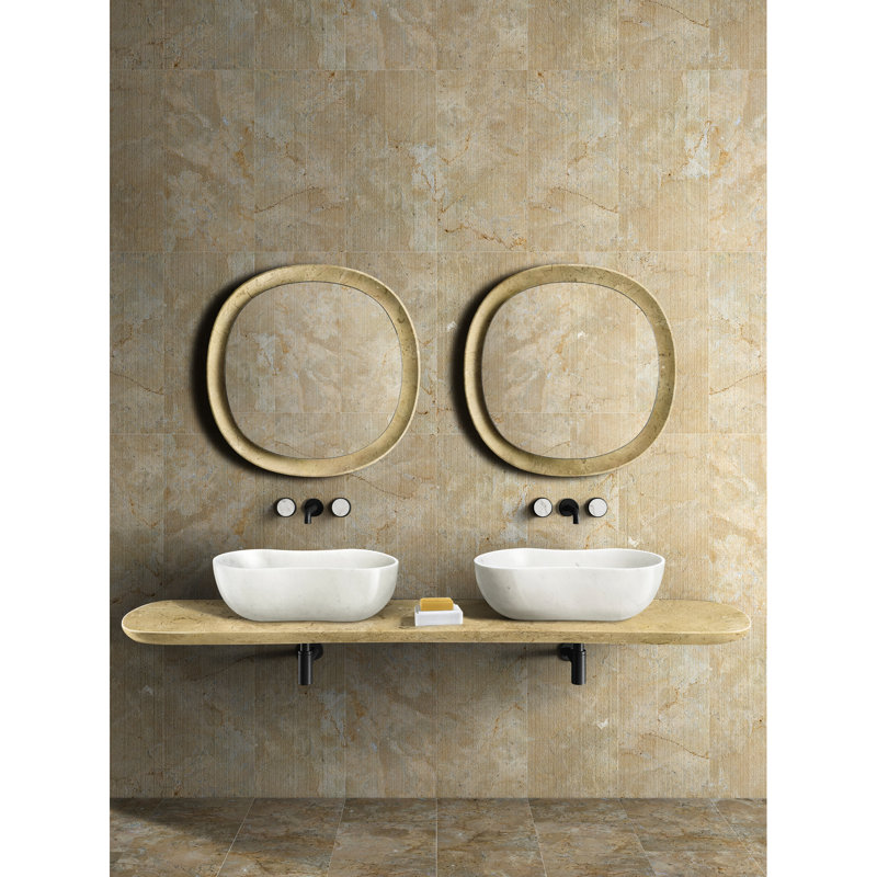 Lavabo de salle de bain en marbre blanc, hauteur de 7,1 pouces, conception semi-polie et élégante, ondulé naturel, 14,2 de large, pré-percé pour une installation sans effort