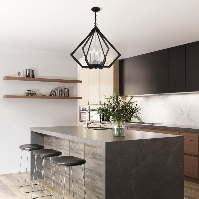 Lustre géométrique à 6 lumières Buckeys, Noir mat