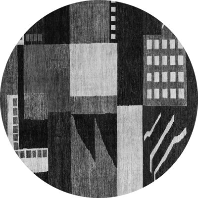 Tapis gris / noir en laine et polyester à tissage machine abstrait