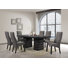 Solid Wood Dining Set with Table and Dark Gray 6 Upholstered Chairs