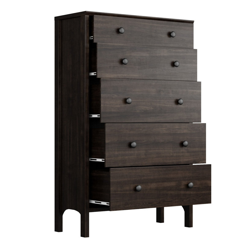 Shaker Style, 5 Drawer Tall Dresser, Rustic Brown