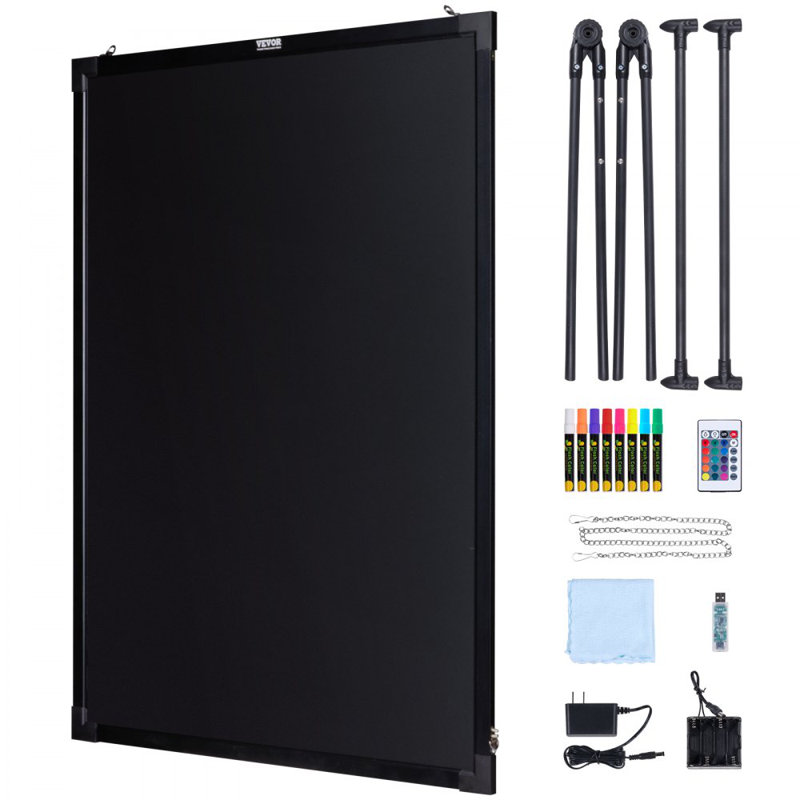LED Message Writing Board, 32"x24" Illuminated Erasable Lighted Chalkboard, Neon Effect Menu Sign Board, Drawing Board with 8 Fluorescent Chalk Markers and Remote Contro Tested toStandards