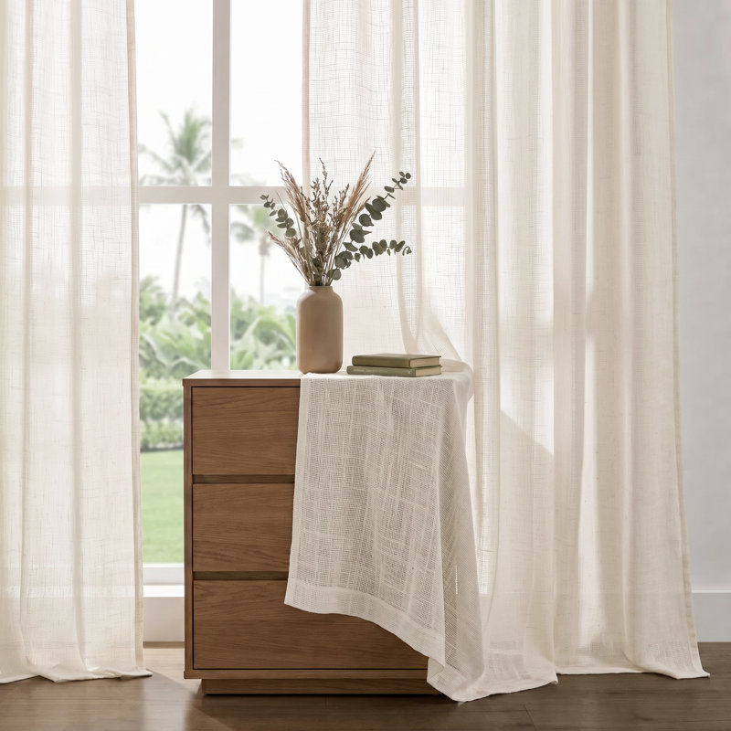 Rideau en faux jute D'Moksha Homes, L 52 po x L 96 po, Ivoire