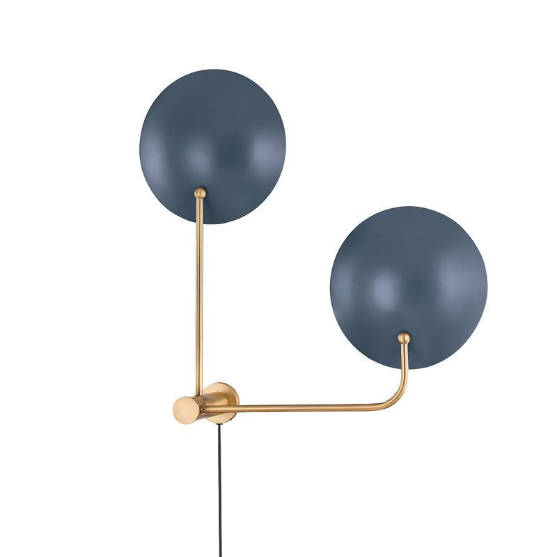 Leif Mid-Century Patina Brass & Slate Blue 2-Light Sconce
