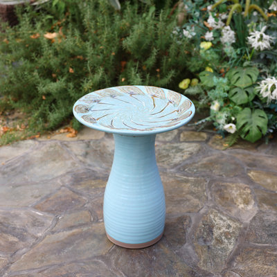 16.3'' W Ceramic Bird Bath, Decorative Garden Bird Bath Powder Blue Vintage