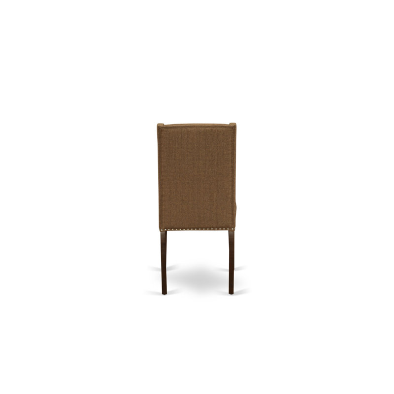 Chaises parson classiques Florence - garniture cloutée en tissu de lin brun, ensemble de 2 chaises, acajou, Brun, Acajou