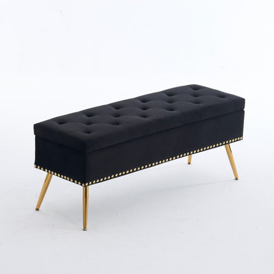 Velvet Storage Ottoman Bench Modern Bedroom End of Bed Bench with Gold Legs by House of Hampton