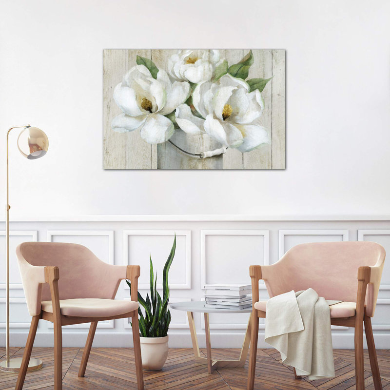 Shiplap Magnolias by Nan - Wrapped Canvas Painting, 101.6 cm H x 66.04 cm W x 1.91 cm D