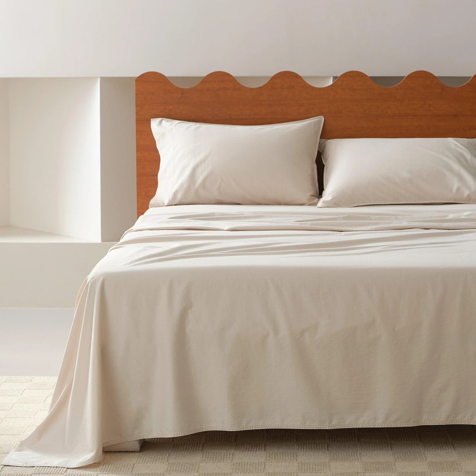 Double Stitch 100% Cotton Sheet Set, Oat, King Sheet Set with 2 Pillowcases