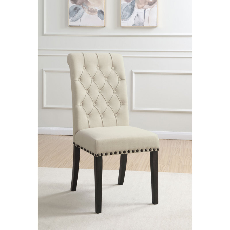 Chaise de salle à manger rembourrée Millville, Beige, Noir fumé
