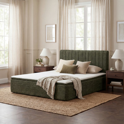 Zipper-Connected Compression Bed With A 15” High Mattress And Tufted Headboard