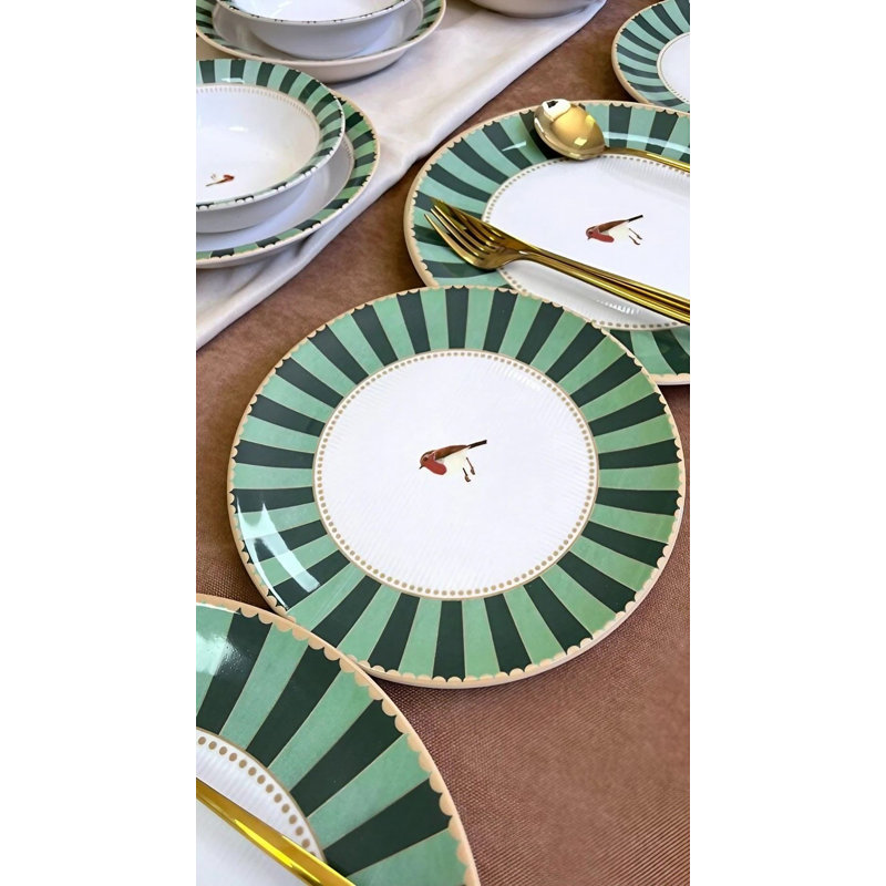 Service de table (24 pièces), Blanc / vert / noir / brun clair