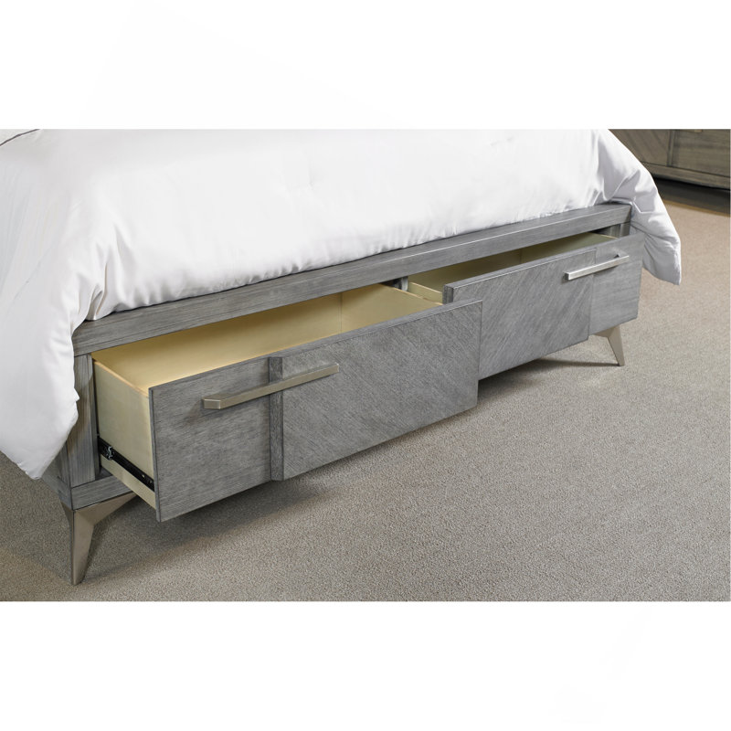 Lit de rangement gris avec placage assorti, Grand lit