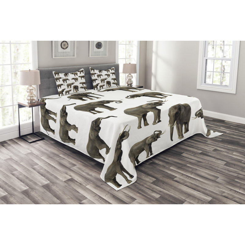 Elephant Bedspread Set with Shams, 220 x 264 cm