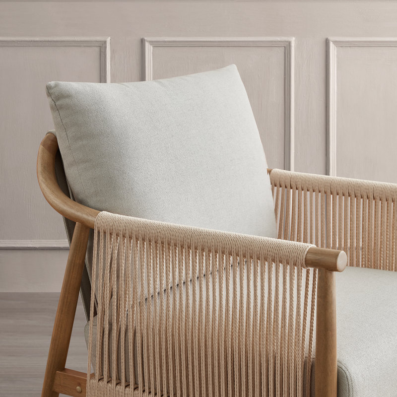 Fauteuil rembourré en corde tissée à la main, Natté gris clair