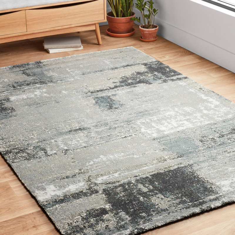 Tapis bleu ardoise abstrait Tergel, Tapis de couloir 2 pi 7 po x 7 pi 8 po