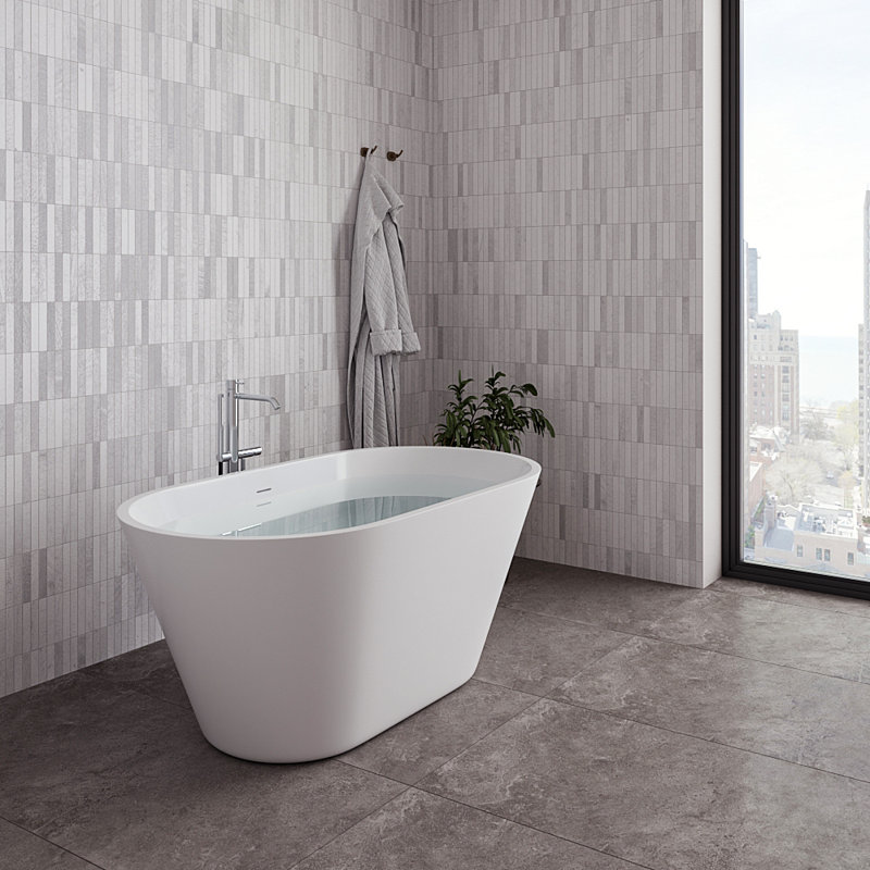 54" Streamline Soaking Freestanding Tub With Internal Drain, Glossy White
