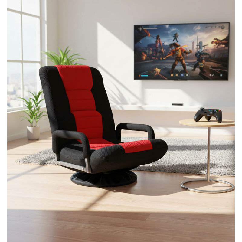 Black And Red Color-Blocked 360° Rotating Rocking Chair With Foldable And Adjustable Backrest, Lumbar Support Armrests, And Versatile Features For Watching TV, Playing Games, And Reading.