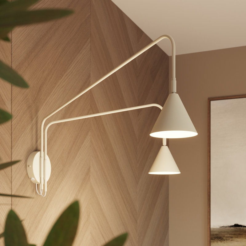 Nox Steel Flush Mounted Sconce, Wall lamp NOX 2 beige with a switch, Beige, 2 Lights