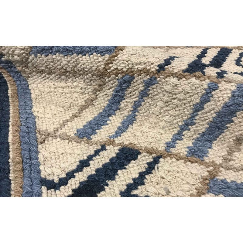 Hand-Knotted High-Quality Beige and Navy Area Rug